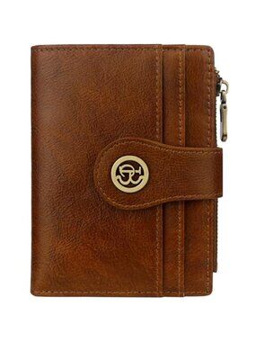 Leather RFID Blocking Bifold Wallet Women Slim Card Holder Zipper Coin Pocket